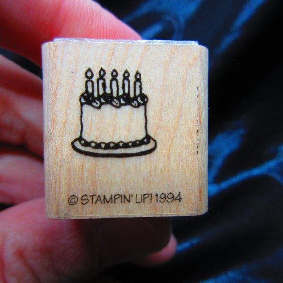 Birthday Cake Wood Mounted Stamp 1" X 1" - Picture 1 of 3